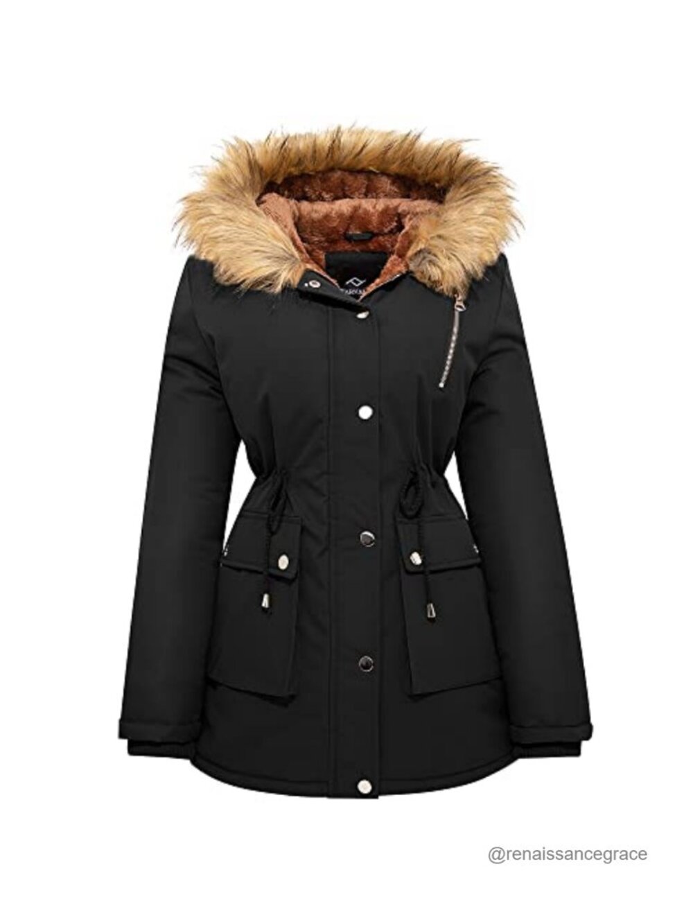 Water-Repellent Thicken Puffer Jacket Warm Fleece Lined Parka Fur Hood